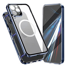 Custodia Lusso Alluminio Laterale Specchio 360 Gradi Cover con Mag-Safe Magnetic per Apple iPhone 15 Pro Blu