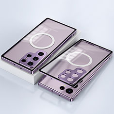 Custodia Lusso Alluminio Laterale Specchio 360 Gradi Cover con Mag-Safe Magnetic per Samsung Galaxy S22 Ultra 5G Viola