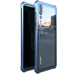 Custodia Lusso Alluminio Laterale Specchio 360 Gradi Cover D01 per Huawei P20 Pro Blu