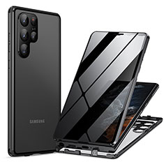 Custodia Lusso Alluminio Laterale Specchio 360 Gradi Cover LK1 per Samsung Galaxy S22 Ultra 5G Nero