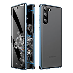 Custodia Lusso Alluminio Laterale Specchio 360 Gradi Cover LK1 per Samsung Galaxy S24 5G Blu