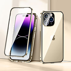 Custodia Lusso Alluminio Laterale Specchio 360 Gradi Cover LK2 per Apple iPhone 14 Pro Oro