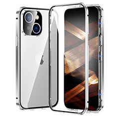 Custodia Lusso Alluminio Laterale Specchio 360 Gradi Cover LK2 per Apple iPhone 15 Plus Argento
