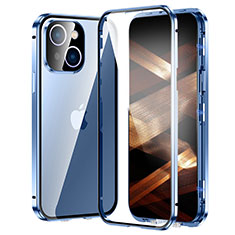 Custodia Lusso Alluminio Laterale Specchio 360 Gradi Cover LK2 per Apple iPhone 15 Plus Blu