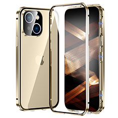 Custodia Lusso Alluminio Laterale Specchio 360 Gradi Cover LK2 per Apple iPhone 15 Plus Oro