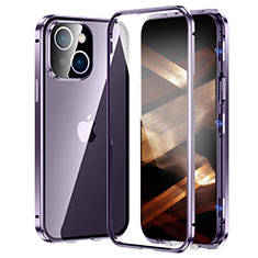 Custodia Lusso Alluminio Laterale Specchio 360 Gradi Cover LK2 per Apple iPhone 15 Plus Viola