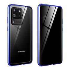 Custodia Lusso Alluminio Laterale Specchio 360 Gradi Cover LK2 per Samsung Galaxy S20 Ultra 5G Blu