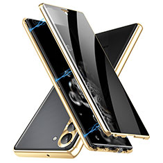 Custodia Lusso Alluminio Laterale Specchio 360 Gradi Cover LK2 per Samsung Galaxy S22 Plus 5G Oro