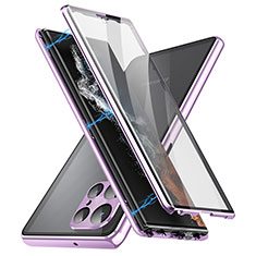 Custodia Lusso Alluminio Laterale Specchio 360 Gradi Cover LK2 per Samsung Galaxy S22 Ultra 5G Viola