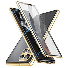Custodia Lusso Alluminio Laterale Specchio 360 Gradi Cover LK2 per Samsung Galaxy S24 Ultra 5G Oro