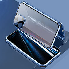Custodia Lusso Alluminio Laterale Specchio 360 Gradi Cover LK3 per Apple iPhone 13 Pro Max Blu