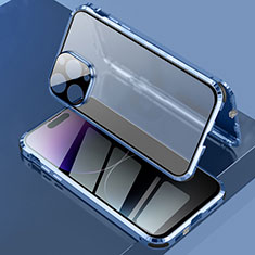 Custodia Lusso Alluminio Laterale Specchio 360 Gradi Cover LK3 per Apple iPhone 14 Pro Blu