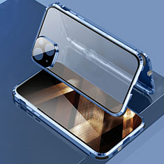Custodia Lusso Alluminio Laterale Specchio 360 Gradi Cover LK3 per Apple iPhone 15 Blu