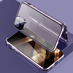 Custodia Lusso Alluminio Laterale Specchio 360 Gradi Cover LK3 per Apple iPhone 15 Plus Viola
