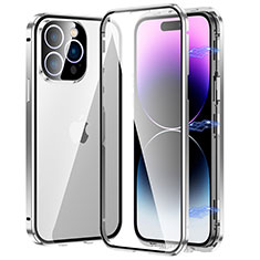 Custodia Lusso Alluminio Laterale Specchio 360 Gradi Cover LO1 per Apple iPhone 14 Pro Argento