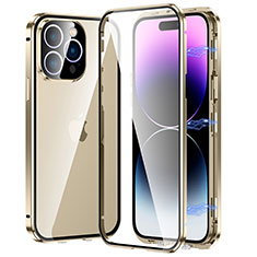 Custodia Lusso Alluminio Laterale Specchio 360 Gradi Cover LO1 per Apple iPhone 14 Pro Oro