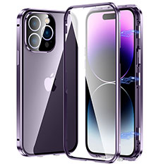 Custodia Lusso Alluminio Laterale Specchio 360 Gradi Cover LO1 per Apple iPhone 14 Pro Viola