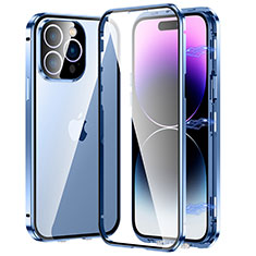 Custodia Lusso Alluminio Laterale Specchio 360 Gradi Cover LO1 per Apple iPhone 15 Pro Max Blu