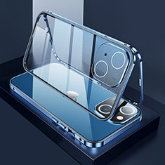 Custodia Lusso Alluminio Laterale Specchio 360 Gradi Cover M01 per Apple iPhone 13 Blu