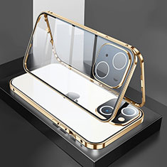 Custodia Lusso Alluminio Laterale Specchio 360 Gradi Cover M01 per Apple iPhone 13 Mini Oro
