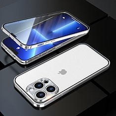 Custodia Lusso Alluminio Laterale Specchio 360 Gradi Cover M01 per Apple iPhone 13 Pro Argento