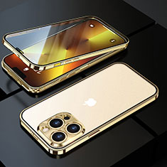 Custodia Lusso Alluminio Laterale Specchio 360 Gradi Cover M01 per Apple iPhone 13 Pro Oro