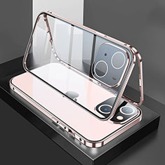 Custodia Lusso Alluminio Laterale Specchio 360 Gradi Cover M01 per Apple iPhone 14 Plus Oro Rosa