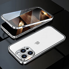 Custodia Lusso Alluminio Laterale Specchio 360 Gradi Cover M01 per Apple iPhone 14 Pro Argento