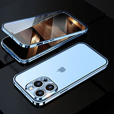 Custodia Lusso Alluminio Laterale Specchio 360 Gradi Cover M01 per Apple iPhone 14 Pro Max Blu