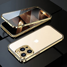 Custodia Lusso Alluminio Laterale Specchio 360 Gradi Cover M01 per Apple iPhone 14 Pro Max Oro