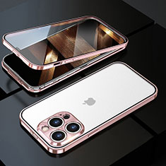 Custodia Lusso Alluminio Laterale Specchio 360 Gradi Cover M01 per Apple iPhone 15 Pro Max Oro Rosa