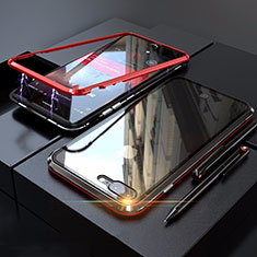 Custodia Lusso Alluminio Laterale Specchio 360 Gradi Cover M01 per Apple iPhone 8 Plus Rosso e Nero