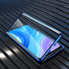 Custodia Lusso Alluminio Laterale Specchio 360 Gradi Cover M01 per Huawei Enjoy 10 Plus Blu
