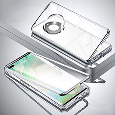Custodia Lusso Alluminio Laterale Specchio 360 Gradi Cover M01 per Huawei Mate 40 Pro+ Plus Argento