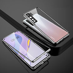 Custodia Lusso Alluminio Laterale Specchio 360 Gradi Cover M01 per Huawei P40 Lite 5G Argento
