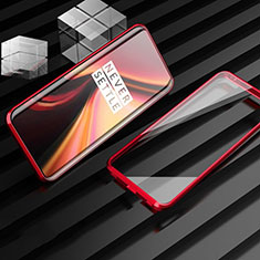 Custodia Lusso Alluminio Laterale Specchio 360 Gradi Cover M01 per OnePlus 7T Pro Rosso