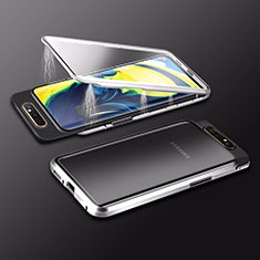 Custodia Lusso Alluminio Laterale Specchio 360 Gradi Cover M01 per Samsung Galaxy A80 Argento