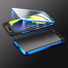 Custodia Lusso Alluminio Laterale Specchio 360 Gradi Cover M01 per Samsung Galaxy A80 Blu