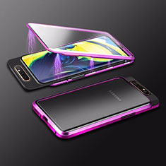 Custodia Lusso Alluminio Laterale Specchio 360 Gradi Cover M01 per Samsung Galaxy A90 4G Viola