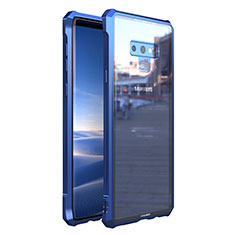 Custodia Lusso Alluminio Laterale Specchio 360 Gradi Cover M01 per Samsung Galaxy Note 9 Blu