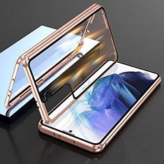 Custodia Lusso Alluminio Laterale Specchio 360 Gradi Cover M01 per Samsung Galaxy S21 FE 5G Oro