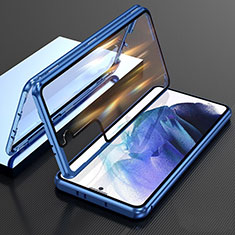 Custodia Lusso Alluminio Laterale Specchio 360 Gradi Cover M01 per Samsung Galaxy S21 Plus 5G Blu