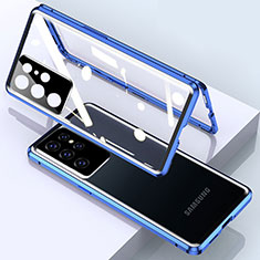 Custodia Lusso Alluminio Laterale Specchio 360 Gradi Cover M01 per Samsung Galaxy S21 Ultra 5G Blu