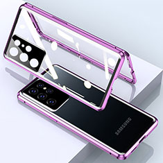 Custodia Lusso Alluminio Laterale Specchio 360 Gradi Cover M01 per Samsung Galaxy S21 Ultra 5G Viola