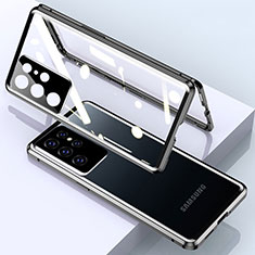 Custodia Lusso Alluminio Laterale Specchio 360 Gradi Cover M01 per Samsung Galaxy S22 Ultra 5G Nero