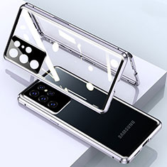 Custodia Lusso Alluminio Laterale Specchio 360 Gradi Cover M01 per Samsung Galaxy S23 Ultra 5G Argento