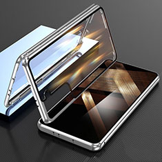 Custodia Lusso Alluminio Laterale Specchio 360 Gradi Cover M01 per Samsung Galaxy S24 5G Argento