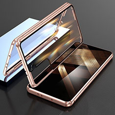 Custodia Lusso Alluminio Laterale Specchio 360 Gradi Cover M01 per Samsung Galaxy S24 5G Oro