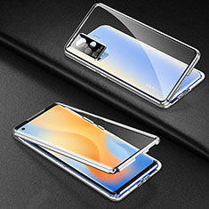 Custodia Lusso Alluminio Laterale Specchio 360 Gradi Cover M01 per Vivo X50 Pro 5G Argento
