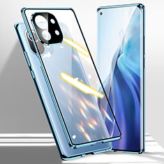 Custodia Lusso Alluminio Laterale Specchio 360 Gradi Cover M01 per Xiaomi Mi 11 5G Blu